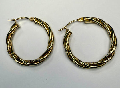 9ct Gold Twisted Patterned Hoop Earrings