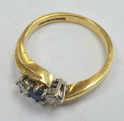 18ct Gold Diamond + Sapphire Ring Size K