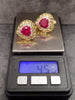 14ct Yellow Gold Heart Shape Earrings with Red & Clear Stones