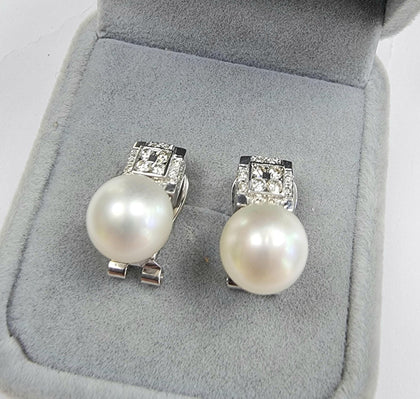 18ct White gold diamond/Pearl Earrings