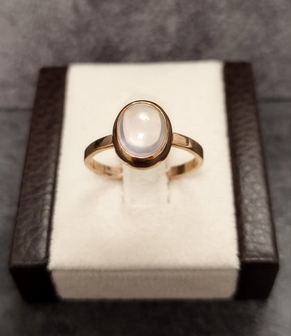 9ct Rose Gold Bezel set Pink Cabuchon Ring Size - S