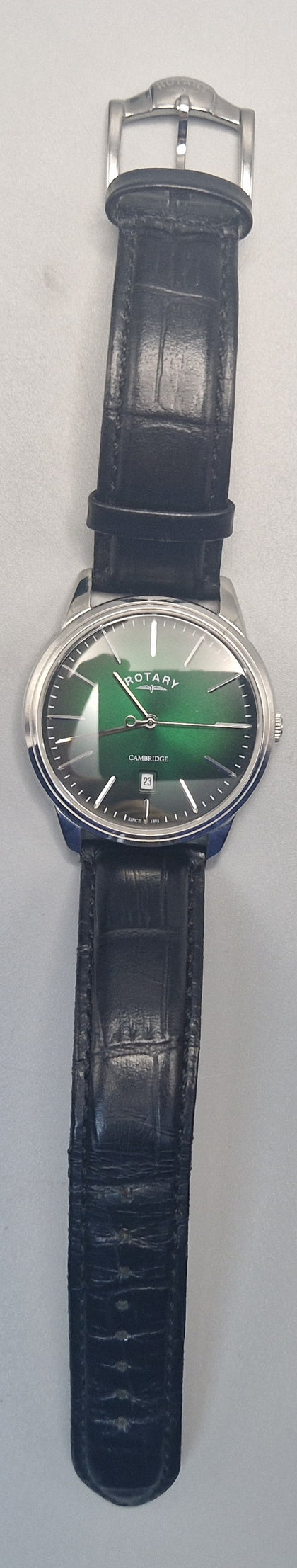 Rotary Cambridge Green Dial Black Leather Strap Watch