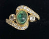 9ct Yellow Gold Ring With Green And Clear Stones - 2.47G - Size M. Hallamrked