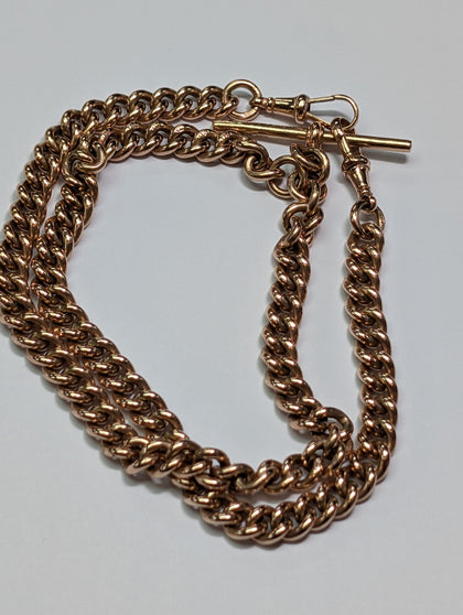 VINTAGE 9CT ROSE GOLD DOUBLE ALBERT POCKET WATCH CHAIN