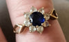 9ct Gold Ring Blue/Clear Stones