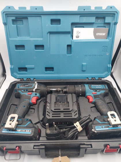 Erbauer 18V Brushless Combi Drill ECD 18-LI-2 + Impact Driver EID-18Li with 2x 5.0Ah Batteries + Charger