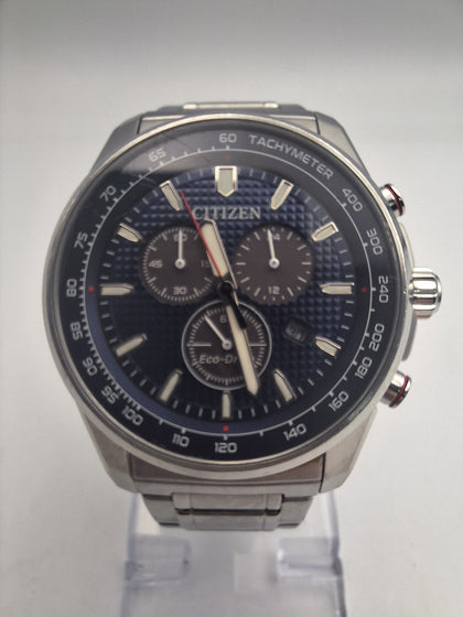 Citizen H500-A168902 Mens eco-drive blue dial stainless steel chronograph watch with card, box and extra links