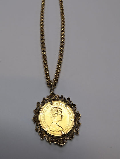 1976 FULL SOVEREIGN MOUNTED PLUS 9CT GOLD BELCHER CHAIN 18.93G PRESTON STORE