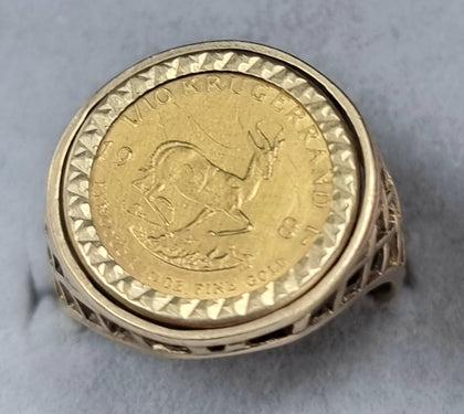 1/10 oz Krugerrand Gold Coin Ring 1987