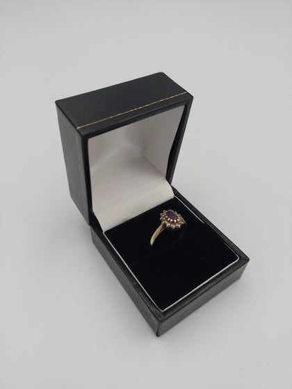 9K Gold Ring with Purple Centre Stone and CZ Stones, 1.4Grams, Size: L