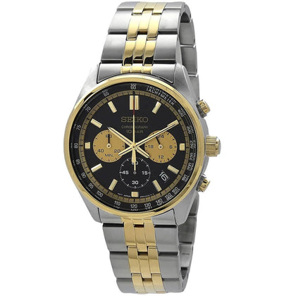 Seiko Men's Black Dial Two-Tone Stainless Steel Band Chronograph GMT.