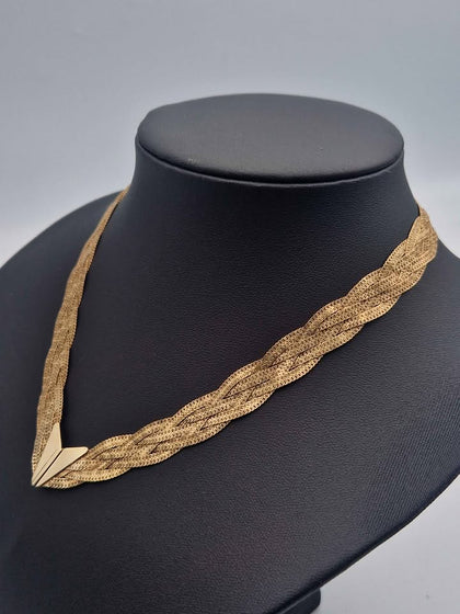 9CT Yellow Gold Braided Herringbone Necklace - 17