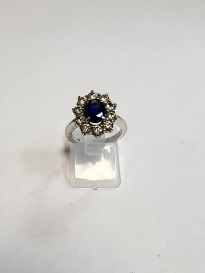 18ct White Gold Ring with Blue and Clear Stones - Size I/J - 5.4G total