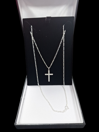 NEW OTHER SILVER CROSS WITH CHAIN ,WEIGHT 7.6G ,LENGHT 24