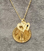 14ct Yellow Gold Virgin Mary Pendant on 21" Anchor Chain Plus Double Heart Pendant