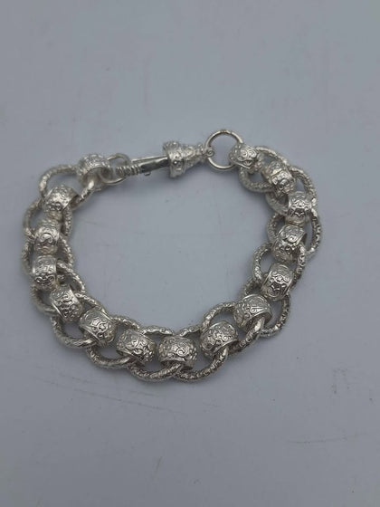 925 Sterling Silver Roller-Ball Belcher Bracelet Chunky Albert Clasp - 9