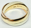 9ct three coloured tri ring with diamonds