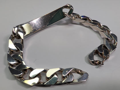Sterling Silver Solid Curb I.d Bracelet