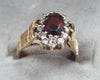 9ct Gold ring Red & Clear Stones Size K