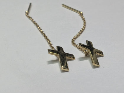 14CT GOLD DROP CROSS EARRINGS .77G PRESTON STORE