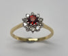 18ct Gold Garnet & 0.22ct Diamond Cluster Head Ring - Size P (RRP £1100)