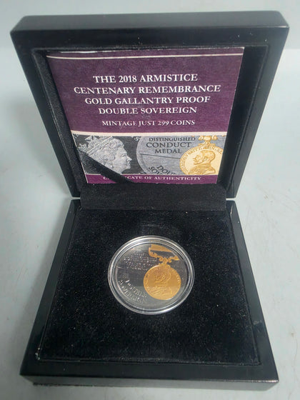 THE 2018 ARMISTICE CENTENARY REMEMBRANCE GOLD GALLANTRY PROOF DOUBLE SOVEREIGN (1 OF 299) 916 16G
