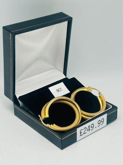 9CT YELLOW GOLD, 375 HALLMARKED DOUBLE HOOP CEROLE INTERTWINED EARRINGS, 4.23G, BOXED
