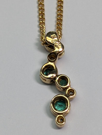 9ct Gold Necklace with Diamond and Green Stones
