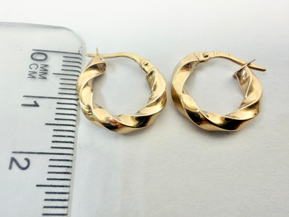 9ct yellow gold twisted torchon hoop earrings