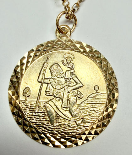 9ct gold St Christopher with chain 20
