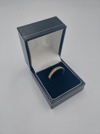 9CT Yellow Channel Set CZ Stones Ring, 1.5Grams, Size: R , Boxed