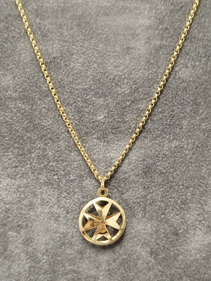 9ct Yellow Gold  Double Sided Domed Maltese Cross Pendant & 18.5