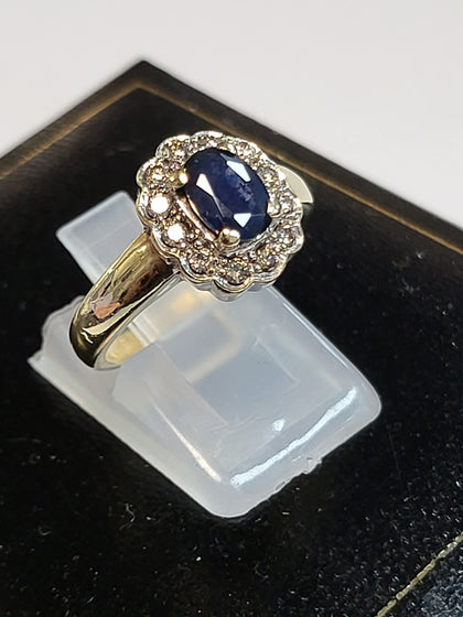 9ct Yellow Gold Ring with Blue & Clear Stones - Size M - 4.81g total