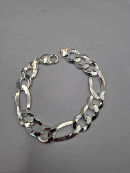 925 Sterling Silver 3 In 1 Figaro Bracelet - 15mm Wide - 9