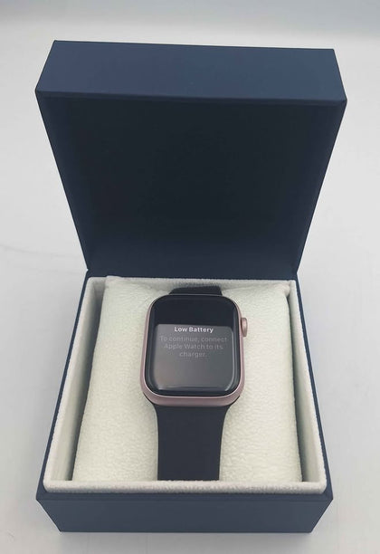 **DEAL** Apple Watch Series 9 (GPS) Rubber, Black Strap, Pink Aluminium, 45mm, Boxed With Charger