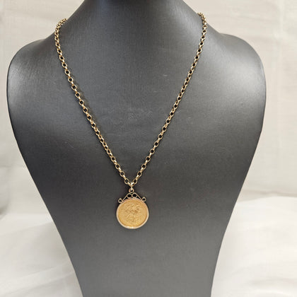 9ct Belcher chain & 1908 Full Sovereign