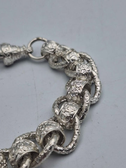925 Sterling Silver Roller-Ball Belcher Bracelet Chunky Albert Clasp - 9