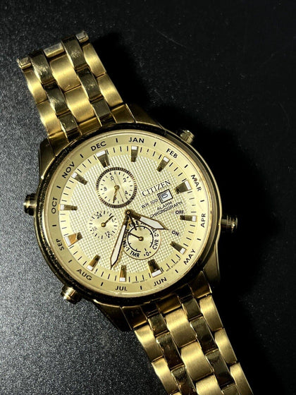 Men's Citizen Alarm Chronograph Gold Dress Watch Cal: 6870.