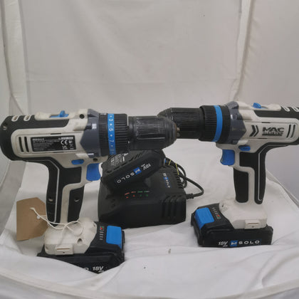 macallister 2 drills with 3 batteries and a charger