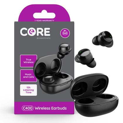 Core Essentials | C400 Wireless Earbuds | Black |True Wireless Earbuds with Touch Controls | 15H Listening Time | Bluetooth V5.2