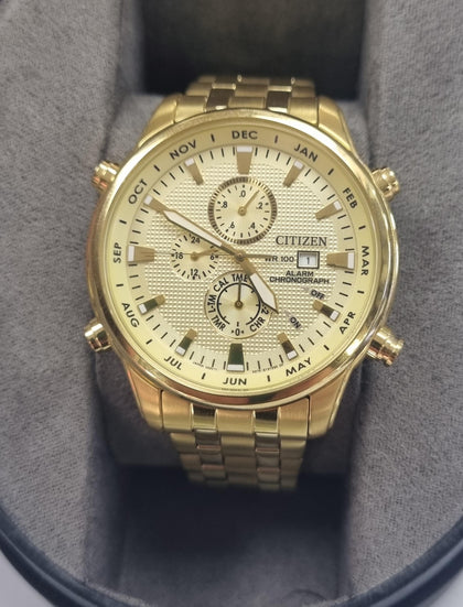 Gent's Citizen 6870 Alarm Chrono Gold Dress Watch - 100m