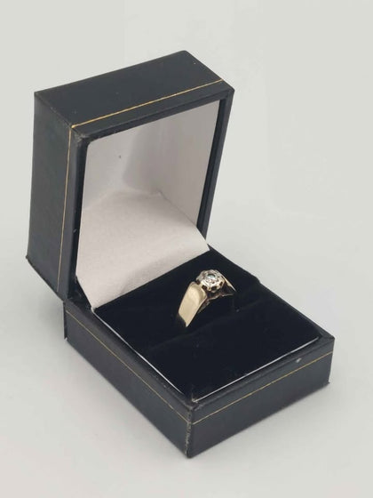 9k (Hallmarked & Tested), Gold Clear Stone Ring, 3.1g, Size M