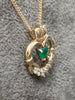 9ct Yellow Gold Claddagh Pendant With Green & Clear CZ Necklace - 18"