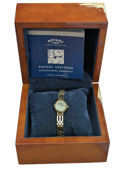 Rotary 9ct gold 3 bar gate bracelet watch boxed