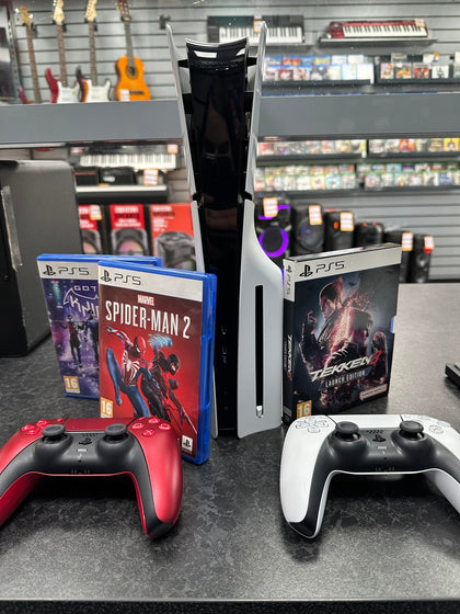PlayStation 5 Console (Slim) Disc & Marvel's Spider-Man 2, TEKkEN 8,  Gotham Knight  with 2 controller