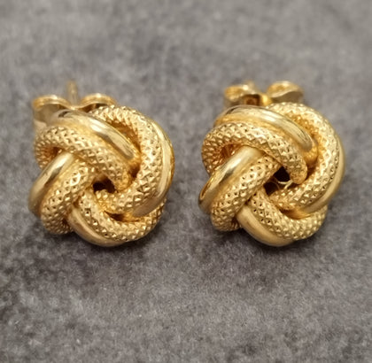 9ct Yellow Gold Double Textured Knot Stud Earrings