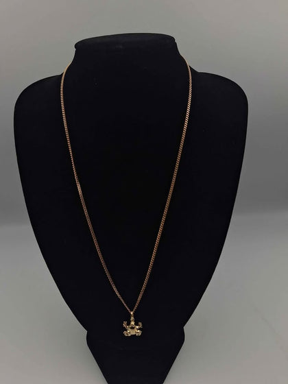 9ct Yellow Gold Thin Curb Chain Necklace With Frog Pendant - 22