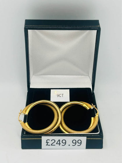 9CT YELLOW GOLD, 375 HALLMARKED DOUBLE HOOP CEROLE INTERTWINED EARRINGS, 4.23G, BOXED