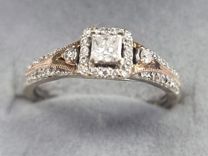 9ct White/Rose Gold Diamond Ring Size O