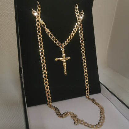 9K Gold Chain with Cross Pendant, 13.3Grams. Size: Approx. 21.5